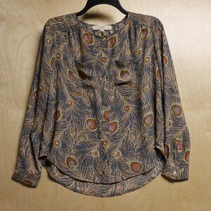 Ann Taylor Loft Peacock Feather Button Front Blouse Women's Sz XXSP
